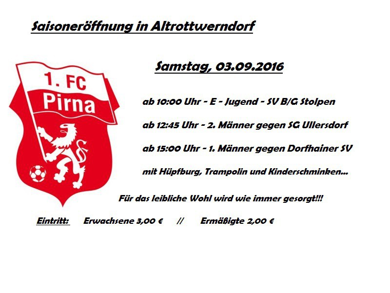 Saisoneröffnung am Samstag, dem 03.09. in Altrottwerndorf